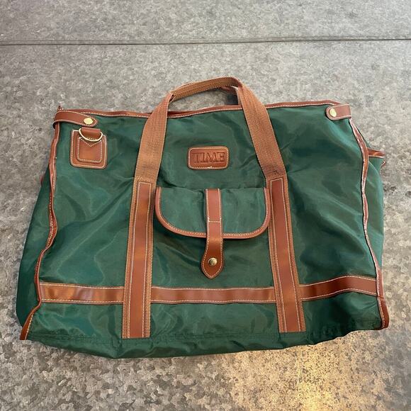 Vintage Other - Vintage Time Magazine Duffle Bag Green Brown 90s Travel Weekender Overnight